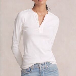 RALPH LAUREN Women’s White Henley with 3/4 Length Sleeve